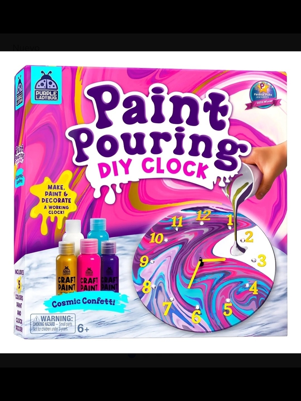 Paint Pouring DIY Clock Kit by Purple Ladybug - Pink & Blue